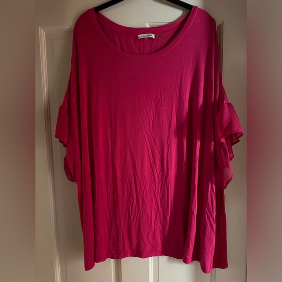 Hot pink Calvin Klein ruffle sleeve top - Picture 1 of 5